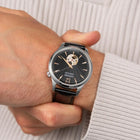 Ανδρικό Ρολόι Citizen Automatic NH9131-14E με Μαύρο Δερμάτινο Λουράκι & Μαύρο Skeleton Καντράν