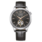 Ανδρικό Ρολόι Citizen Automatic NH9131-14E με Μαύρο Δερμάτινο Λουράκι & Μαύρο Skeleton Καντράν