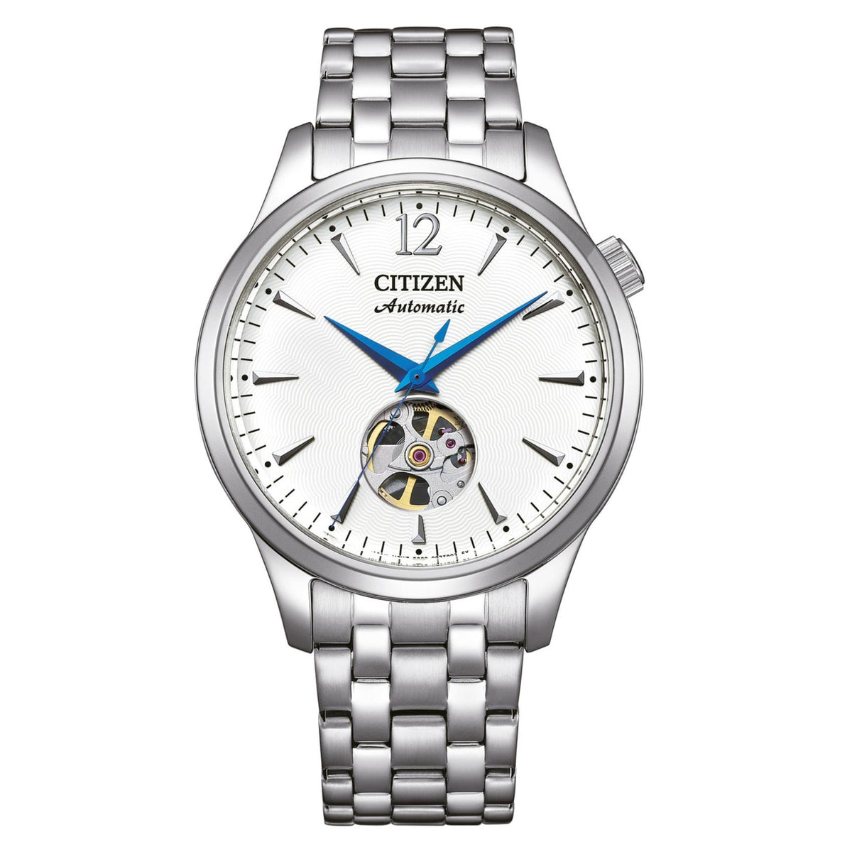 Ανδρικό ρολόι Citizen NH9131-73A με ασημί μπρασελέ και λευκό skeleton καντράν