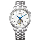 Αυτόματο Ρολόι Citizen NH9131-73A Με Ασημί Μπρασελέ & Λευκό Skeleton Καντράν