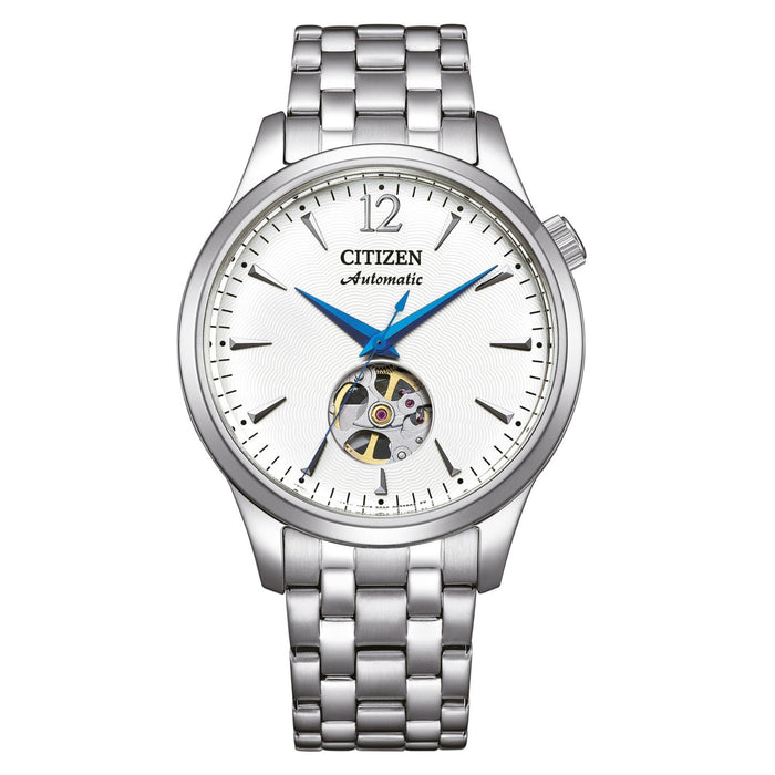 Ανδρικό ρολόι Citizen NH9131-73A με ασημί μπρασελέ και λευκό skeleton καντράν