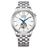 Ανδρικό ρολόι Citizen NH9131-73A με ασημί μπρασελέ και λευκό skeleton καντράν
