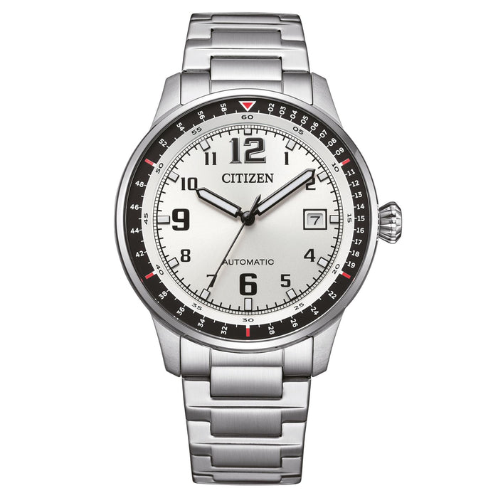 Ανδρικό αυτόματο ρολόι Citizen NJ0190-51A με ασημί μπρασελέ και ασημί καντράν