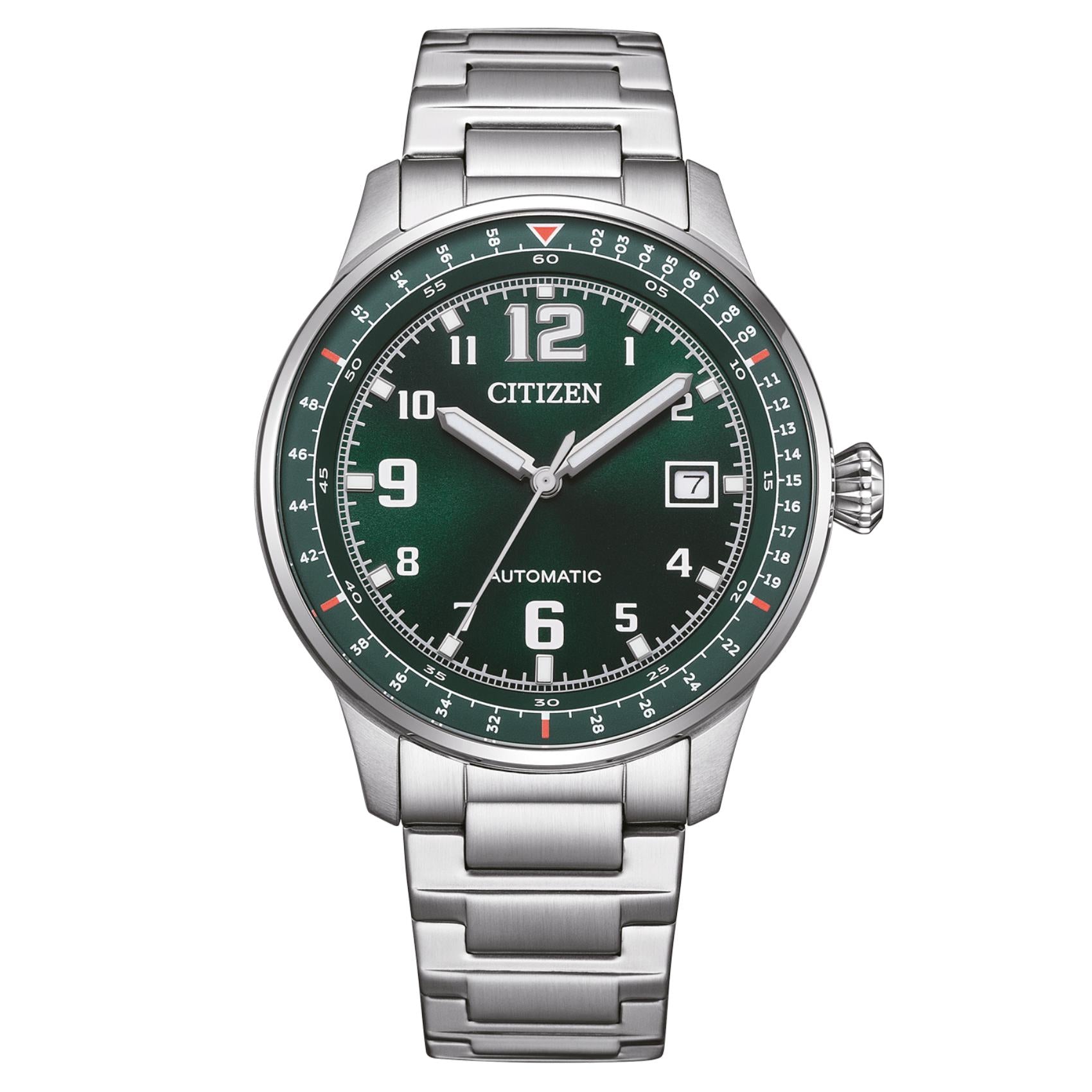 Ανδρικό ρολόι Citizen NJ0190-51X με ασημί μπρασελέ και πράσινο καντράν
