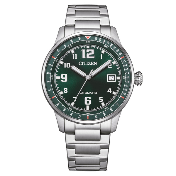 Ανδρικό ρολόι Citizen NJ0190-51X με ασημί μπρασελέ και πράσινο καντράν