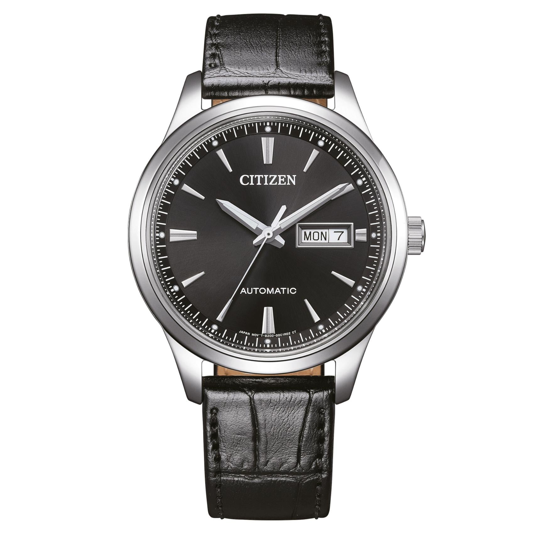Ανδρικό αυτόματο ρολόι Citizen NY4058-01EE με μαύρο λουράκι και μαύρο καντράν