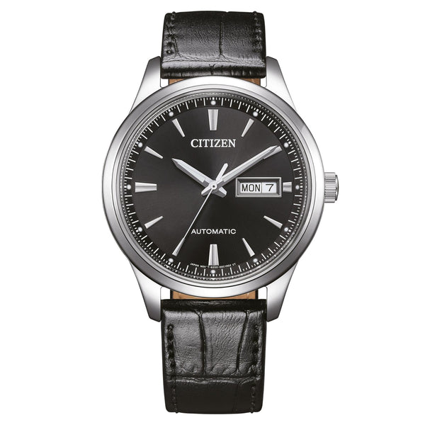 Ανδρικό αυτόματο ρολόι Citizen NY4058-01EE με μαύρο λουράκι και μαύρο καντράν