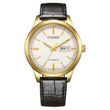 Ανδρικό αυτόματο ρολόι Citizen NY4059-09AE με καφέ λουράκι και λευκό καντράν