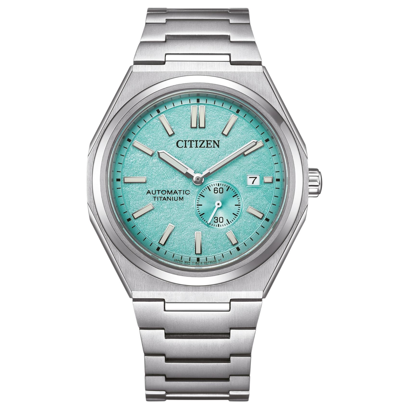 Ανδρικό αυτόματο ρολόι Citizen Super Titanium NJ0180-80M με γαλάζιο καντράν