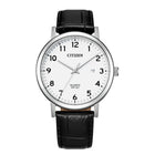 Ανδρικό Ρολόι Citizen BI5070-06A με Μαύρο Δερμάτινο Λουράκι και Λευκό Καντράν