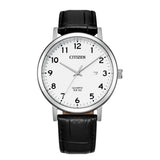 Ανδρικό ρολόι Citizen BI5070-06A με μαύρο δερμάτινο λουράκι και λευκό καντράν 40.2mm με ένδειξη ημερομηνίας.
