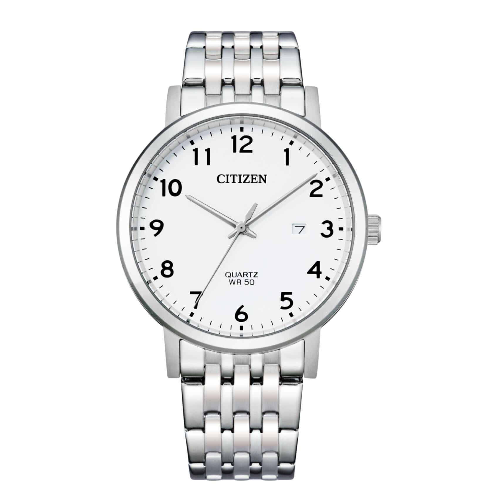 Ανδρικό ρολόι Citizen BI5070-57A με ασημί μπρασελέ και λευκό καντράν 40.2mm με ένδειξη ημερομηνίας.