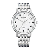 Ανδρικό ρολόι Citizen BI5070-57A με ασημί μπρασελέ και λευκό καντράν 40.2mm με ένδειξη ημερομηνίας.
