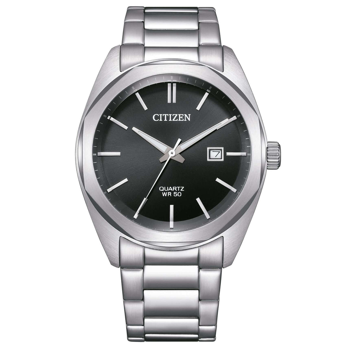 Ανδρικό ρολόι Citizen BI5110-54E με ασημί μπρασελέ και μαύρο καντράν 41mm με ένδειξη ημερομηνίας.