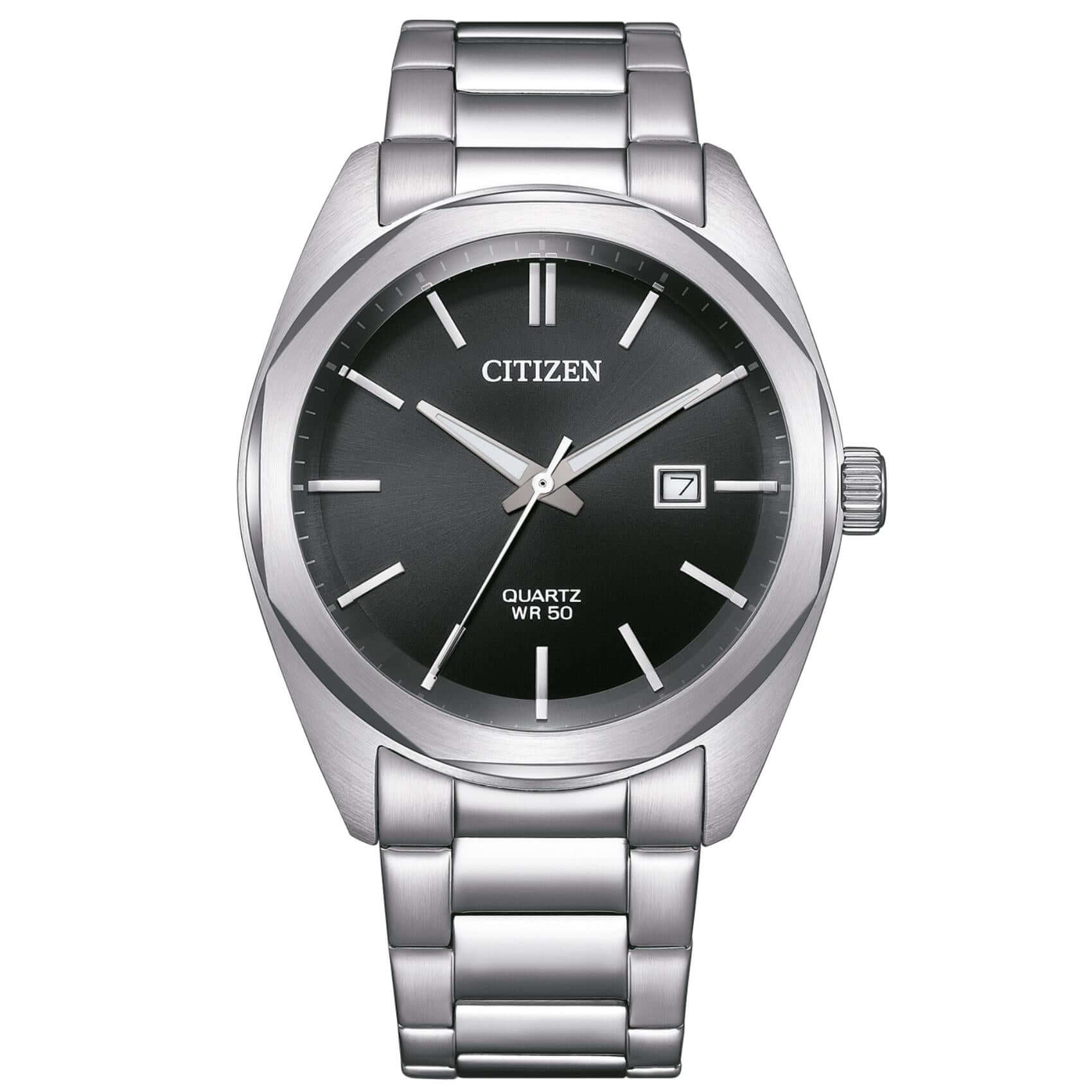 Ανδρικό ρολόι Citizen BI5110-54E με ασημί μπρασελέ και μαύρο καντράν 41mm με ένδειξη ημερομηνίας.