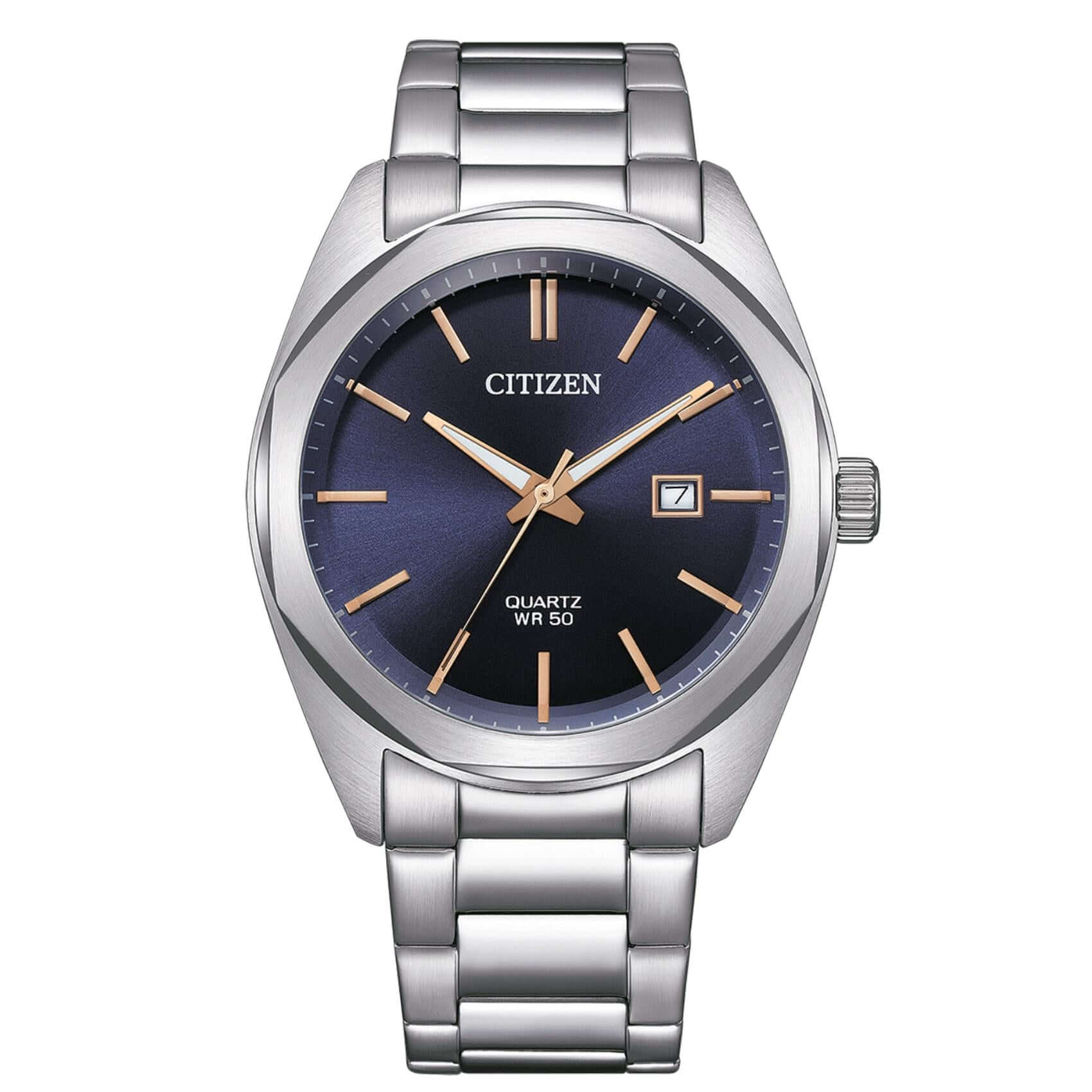 Ανδρικό ρολόι Citizen BI5110-54H με ασημί μπρασελέ και μπλε καντράν 41mm με ένδειξη ημερομηνίας.