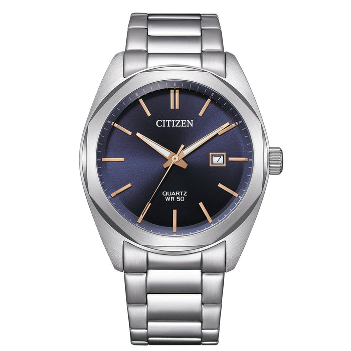 Ανδρικό ρολόι Citizen BI5110-54H με ασημί μπρασελέ και μπλε καντράν 41mm με ένδειξη ημερομηνίας.