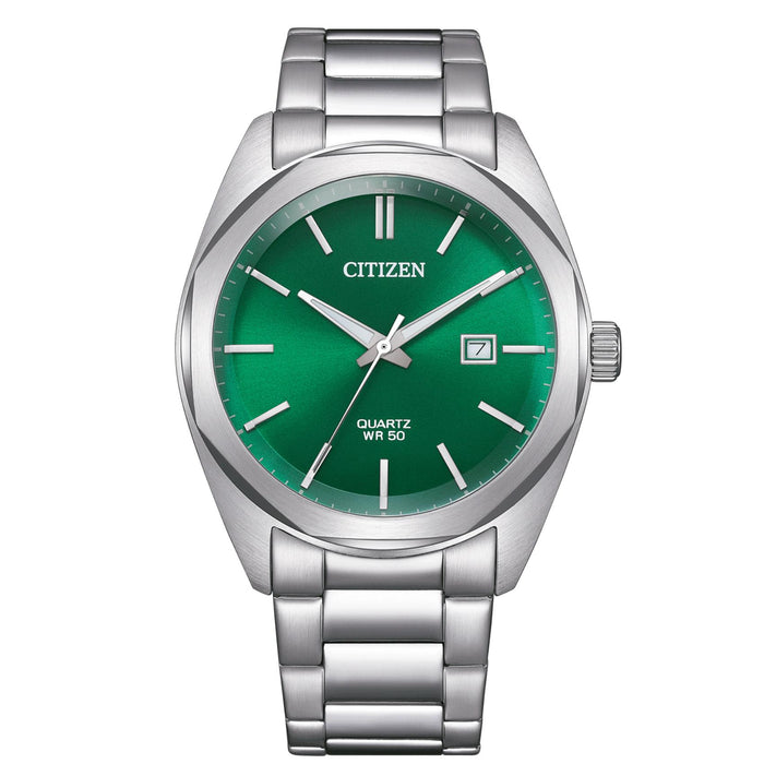 Ανδρικό ρολόι Citizen BI5110-54X με ασημί μπρασελέ και πράσινο καντράν 41mm με ένδειξη ημερομηνίας.
