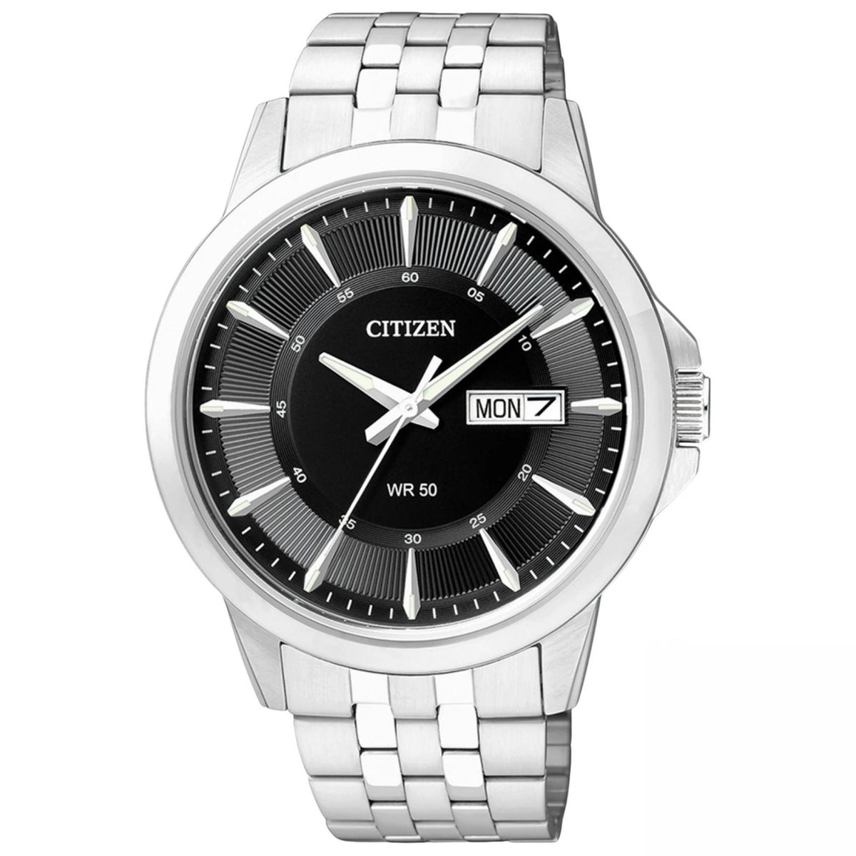 Ανδρικό ρολόι Citizen Classic BF2011-51EE με ασημί μπρασελέ και μαύρο καντράν