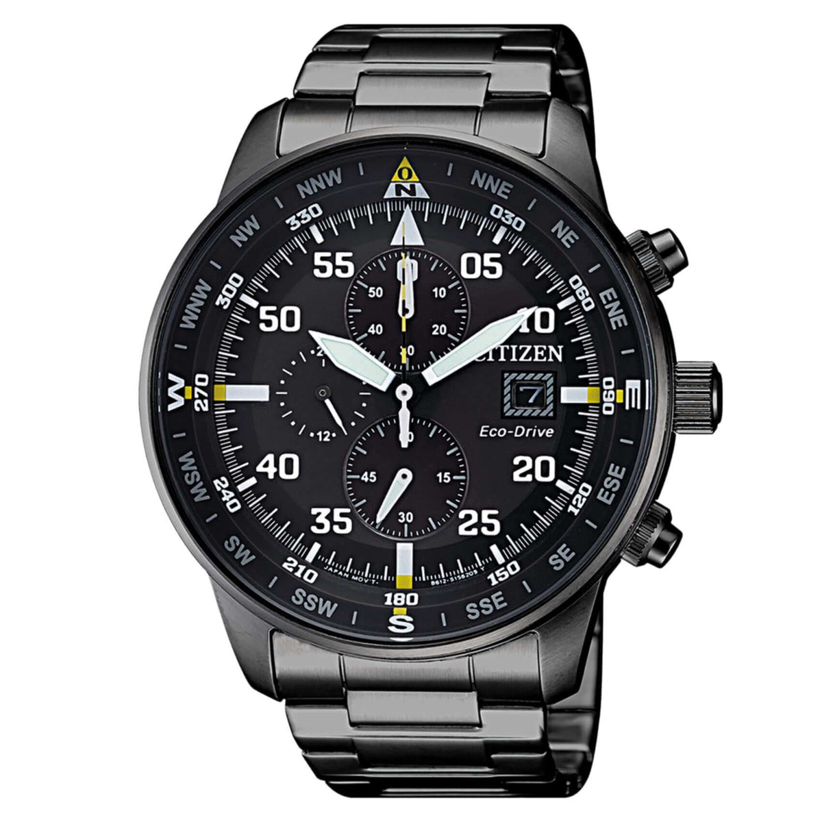 Ανδρικό ρολόι Citizen Eco-Drive CA0695-84E χρονογράφος με μαύρο μπρασελέ από ανοξείδωτο ατσάλι, μαύρο καντράν 44mm και μηχανισμό Eco-Drive B612.
