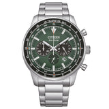 Ανδρικό ρολόι Citizen Eco-Drive CA4500-91X χρονογράφος με ασημί μπρασελέ και πράσινο καντράν 44mm με ένδειξη ημερομηνίας.