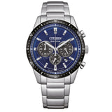 Ανδρικό ρολόι Citizen Eco-Drive CA4624-56L χρονογράφος με ασημί μπρασελέ και μπλε καντράν 39mm με ένδειξη ημερομηνίας.