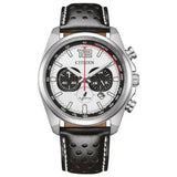 Ανδρικό ρολόι Citizen Eco-Drive CA4640-09A χρονογράφος με μαύρο δερμάτινο λουράκι και λευκό καντράν 41mm με ένδειξη ημερομηνίας.