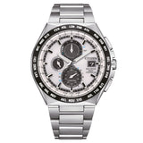 Ανδρικό ρολόι Citizen Eco-Drive Radio Controlled AT8238-84A χρονογράφος με ασημί μπρασελέ από τιτάνιο, λευκό καντράν 43.5mm και μηχανισμό Eco-Drive H800.