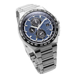 Μπλε καντράν 43.5mm του ανδρικού ρολογιού Citizen Eco-Drive Radio Controlled AT8238-84L με χρονογράφο, παγκόσμια ώρα και αχάρακτο ζαφείρι.