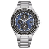 Ανδρικό ρολόι Citizen Eco-Drive Radio Controlled AT8238-84L χρονογράφος με ασημί μπρασελέ από τιτάνιο, μπλε καντράν 43.5mm και μηχανισμό Eco-Drive H800.