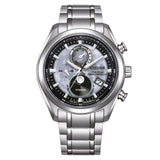 Ανδρικό ρολόι Citizen Eco-Drive Tsuki-yomi BY1010-81H με ασημί μπρασελέ από τιτάνιο, γκρι-μαύρο καντράν 43mm και ένδειξη φάσεων της σελήνης.