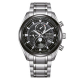 Ανδρικό ρολόι Citizen Eco-Drive Tsuki-yomi BY1018-80E με ασημί μπρασελέ από τιτάνιο, μαύρο καντράν 43mm και ένδειξη φάσεων της σελήνης.