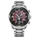 Ανδρικό ρολόι Citizen Eco-Drive Tsuki-yomi BY1018-80X με ασημί μπρασελέ από τιτάνιο, κόκκινο καντράν 43mm και ένδειξη φάσεων της σελήνης.