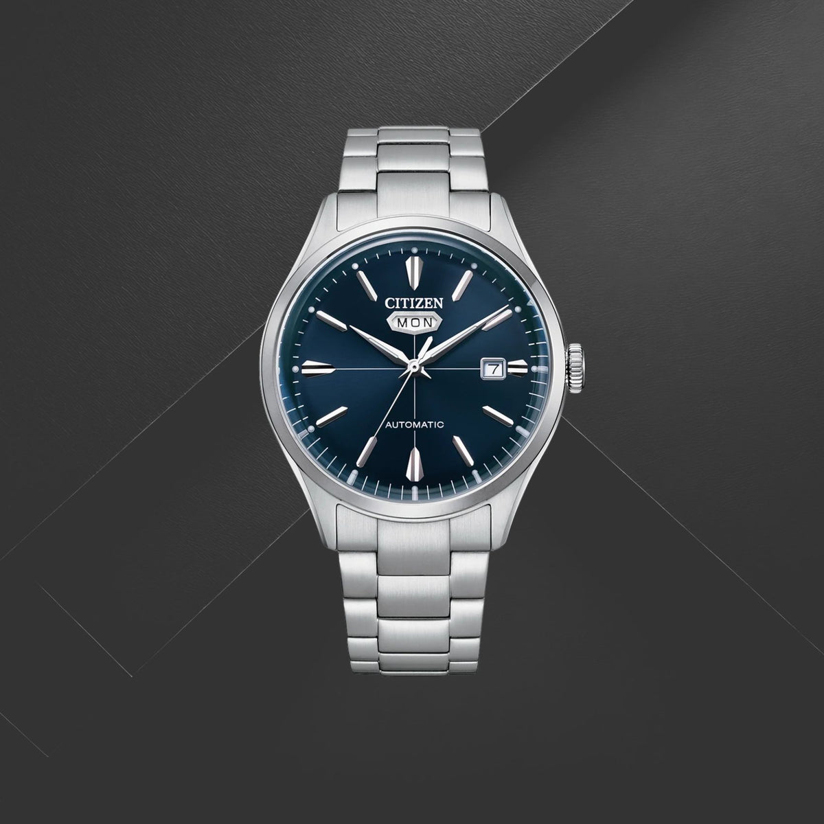 Ανδρικό ρολόι Citizen NH8391-51LC με ασημί μπρασελέ, μπλε καντράν 40mm, ενδείξεις ημέρας και ημερομηνίας
