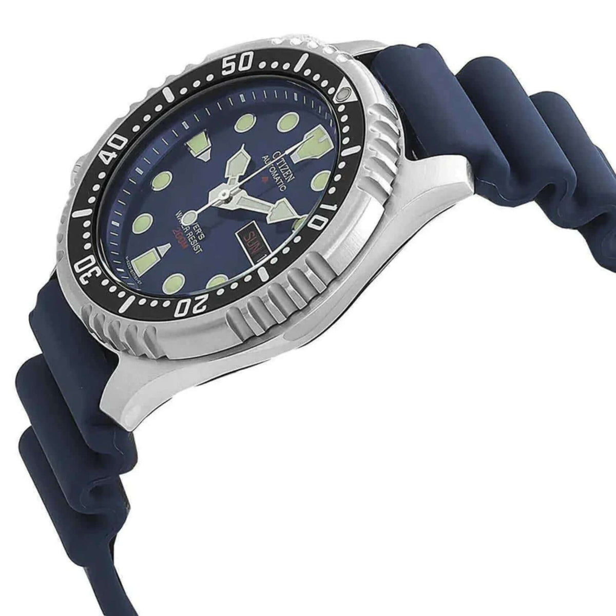 Μαύρο καντράν 42mm του ανδρικού ρολογιού Citizen Promaster Divers NY0040-17LE με περιστρεφόμενη στεφάνη και ένδειξη ημερομηνίας.