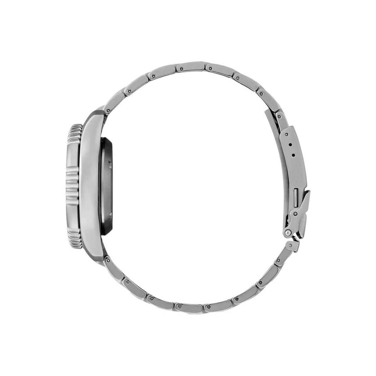 Ασημί μπρασελέ του ανδρικού ρολογιού Citizen Promaster Divers NY0100-50ME από τιτάνιο με κούμπωμα ασφαλείας.