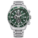 Ανδρικό ρολόι χρονογράφος Citizen Promaster Eco-Drive CA0820-50X με ασημί μπρασελέ και πράσινο καντράν 45mm.