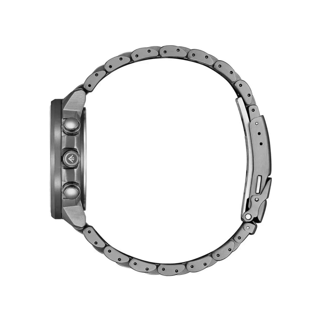 Γκρι μπρασελέ του ανδρικού ρολογιού Citizen Promaster Sky AT8304-57W από ανοξείδωτο ατσάλι με κούμπωμα ασφαλείας.
