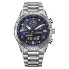 Ρολόι Citizen Promaster Sky Eco-Drive JV2000-51L Ψηφιακό-Αναλογικό με Ασημί Μπρασελέ & Μπλε Καντράν