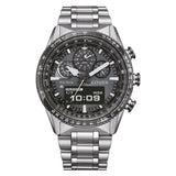 Ανδρικό ρολόι Citizen Promaster Sky JV2006-55H με ασημί μπρασελέ και γκρι καντράν 43mm με αναλογική και ψηφιακή ένδειξη.