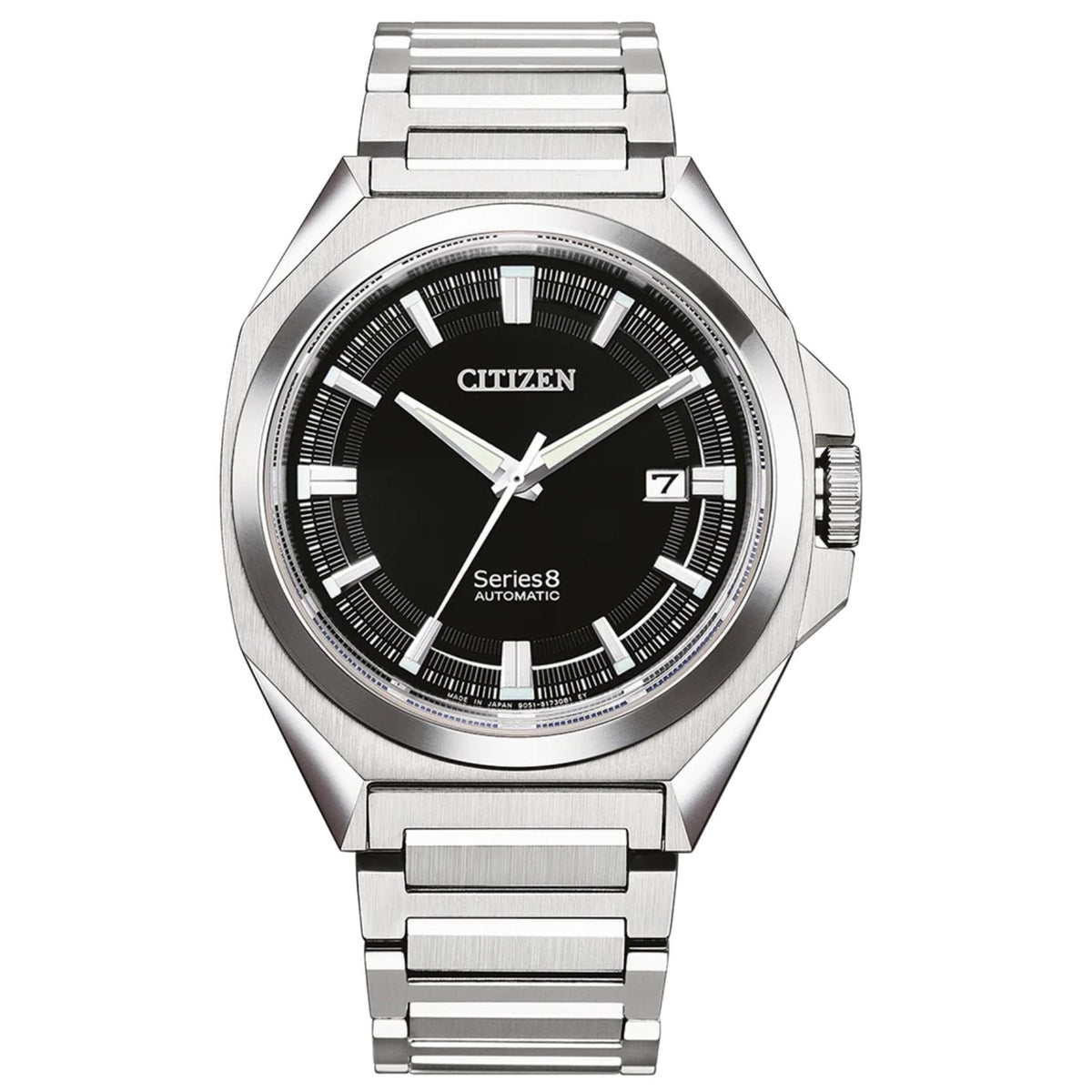 Ανδρικό ρολόι Citizen Series 8 NB6010-81E με ασημί μπρασελέ και μαύρο καντράν