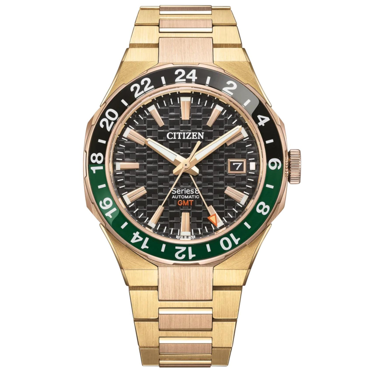 Ανδρικό ρολόι Citizen Series 8 GMT NB6033-51E με χρυσό μπρασελέ και μαύρο καντράν