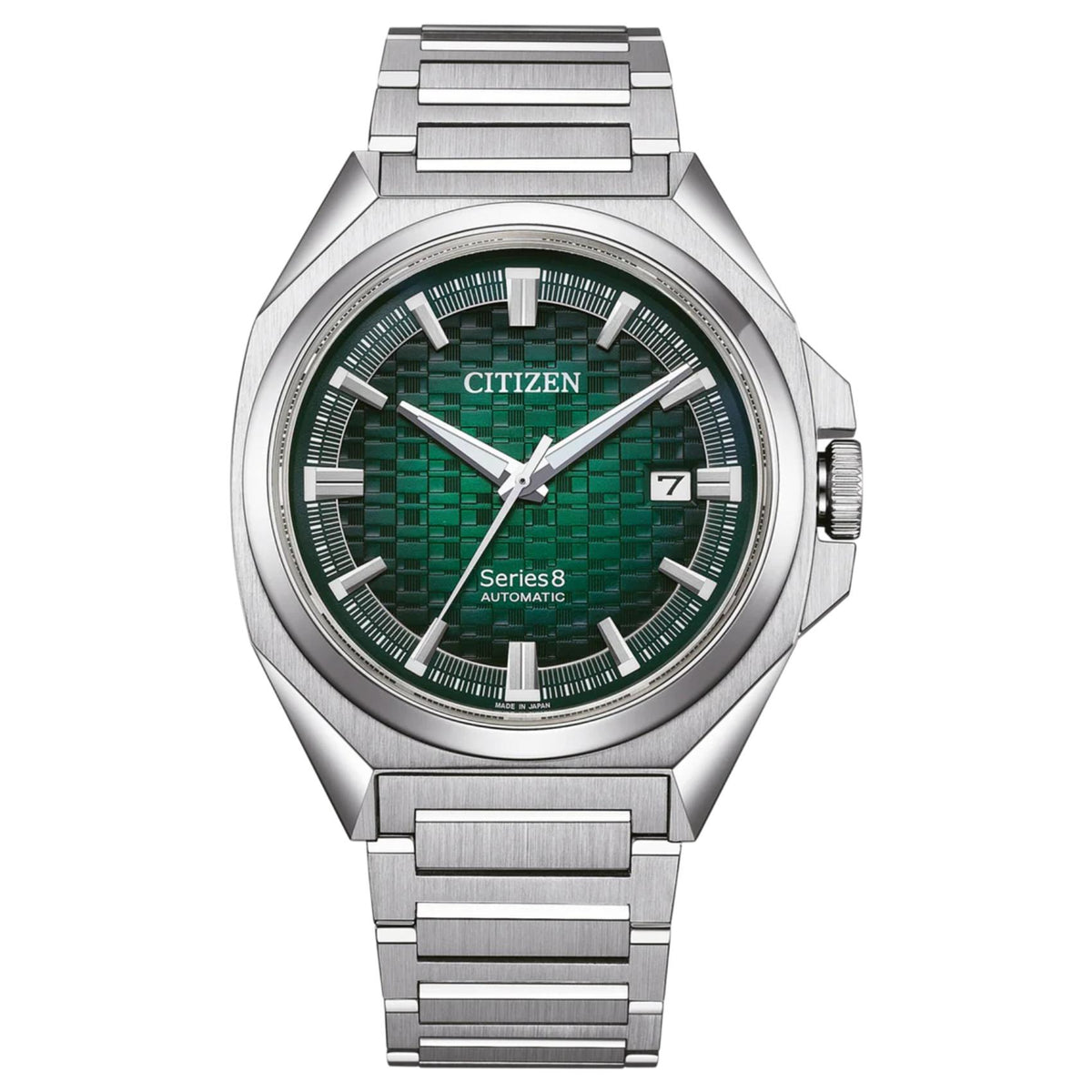 Ανδρικό ρολόι Citizen Series 8 NB6050-51W με ασημί μπρασελέ και πράσινο καντράν