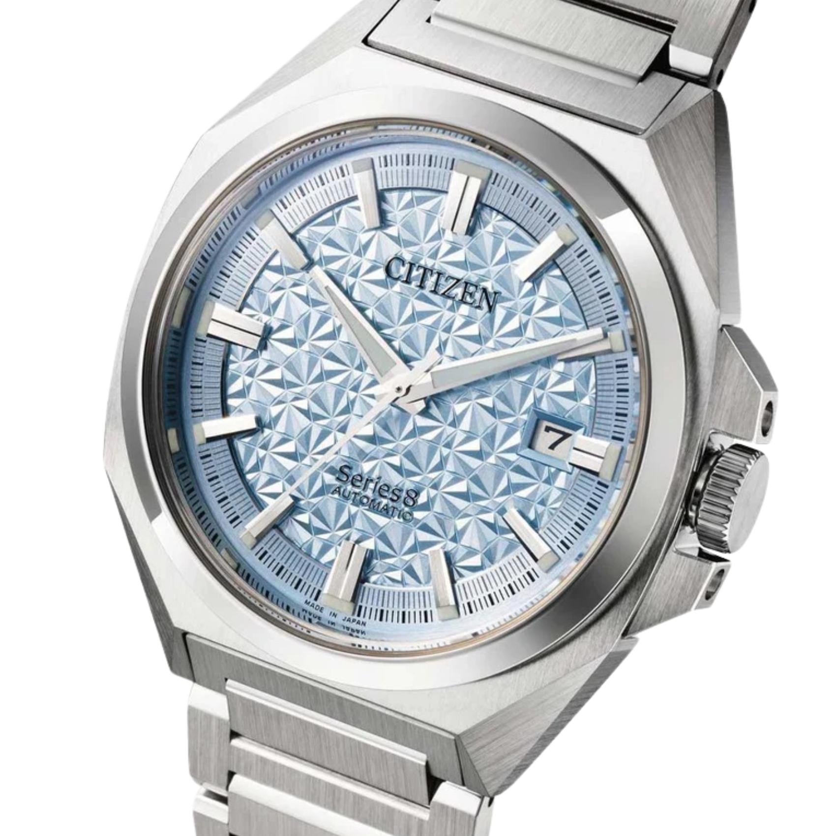 Γαλάζιο καντράν ρολογιού Citizen Series 8 NB6051-59L διαμέτρου 40.1mm με ένδειξη ημερομηνίας