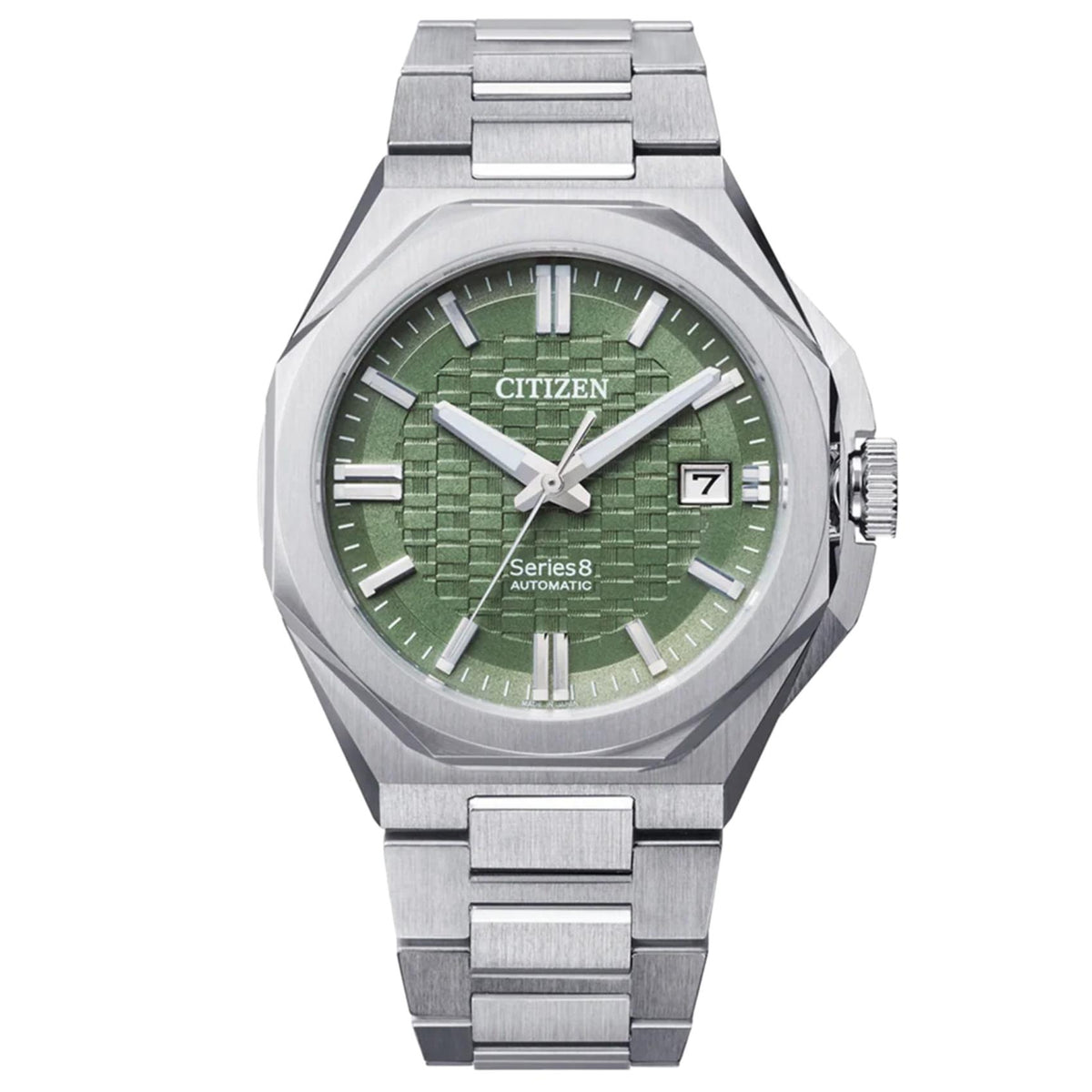 Ανδρικό ρολόι Citizen Series 8 NB6080-51W με ασημί μπρασελέ και πράσινο καντράν