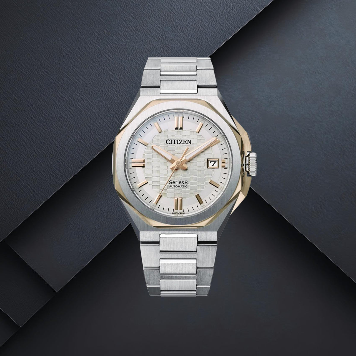 Ανδρικό ρολόι Citizen Series 8 NB6084-50A με ασημί μπρασελέ, λευκό καντράν 39mm, ένδειξη ημερομηνίας