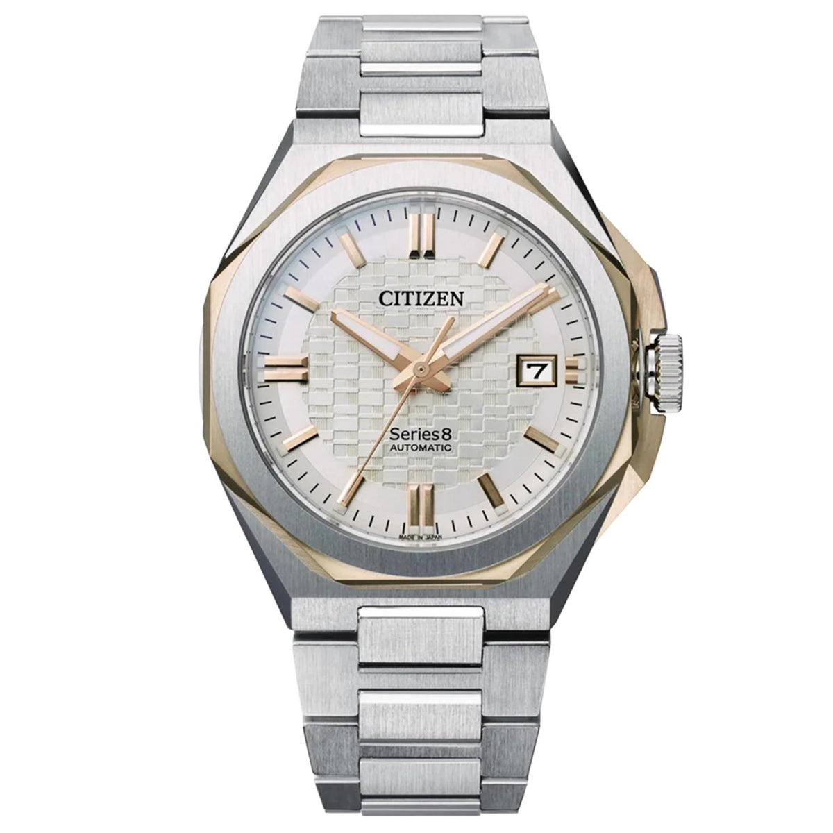 Ανδρικό ρολόι Citizen Series 8 NB6084-50A με ασημί μπρασελέ και λευκό καντράν