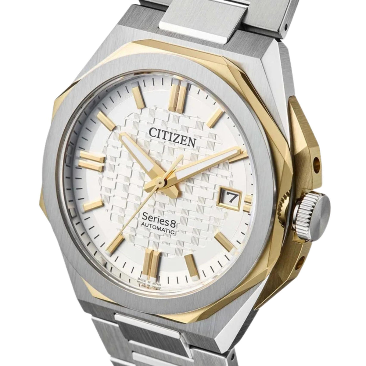 Λευκό καντράν ρολογιού Citizen Series 8 NB6084-50A διαμέτρου 39mm με ένδειξη ημερομηνίας