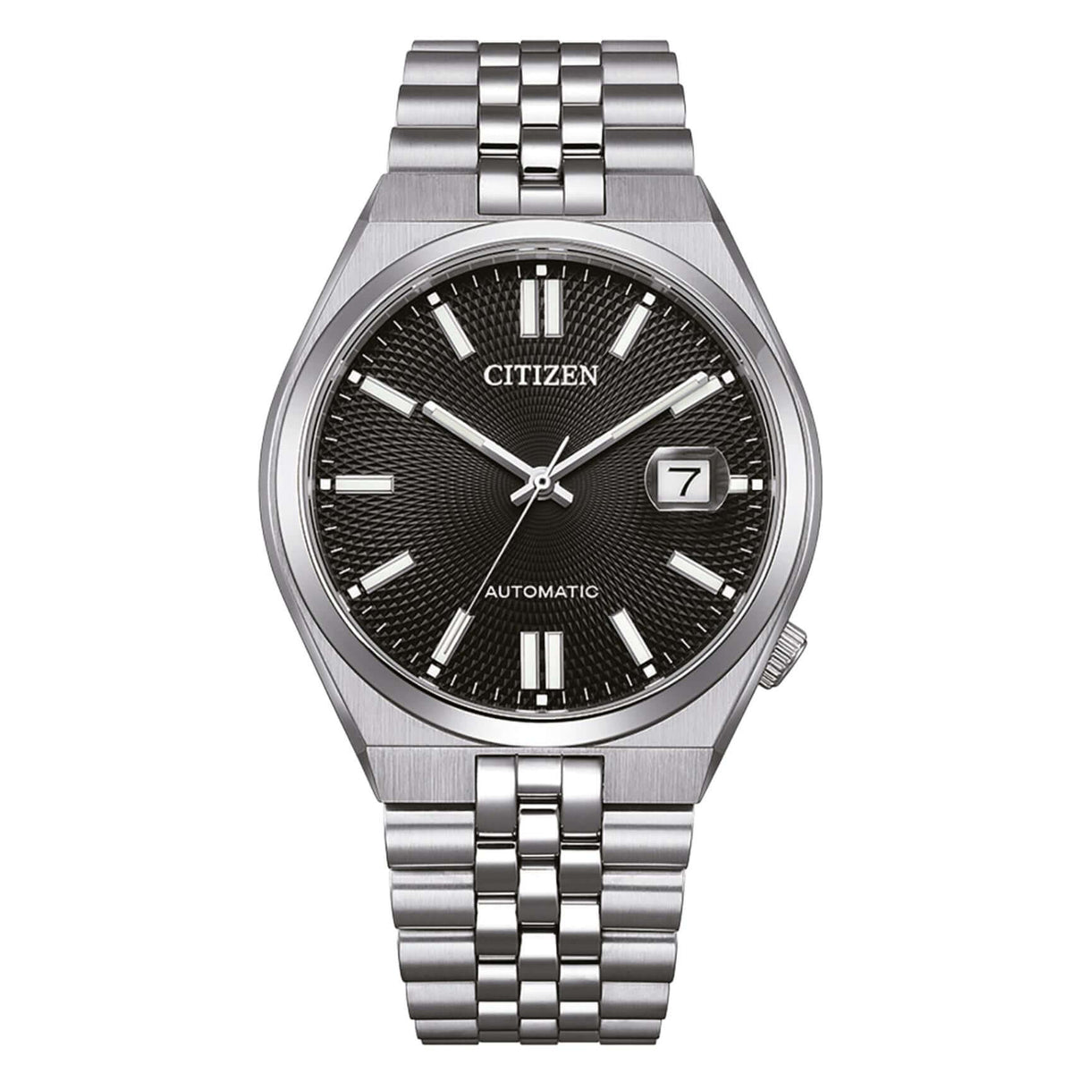 Ανδρικό αυτόματο ρολόι Citizen Tsuyosa 60 NK0020-55E με ασημί μπρασελέ και μαύρο καντράν 40mm με ένδειξη ημερομηνίας.