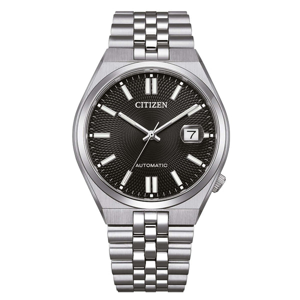 Ανδρικό αυτόματο ρολόι Citizen Tsuyosa 60 NK0020-55E με ασημί μπρασελέ και μαύρο καντράν 40mm με ένδειξη ημερομηνίας.